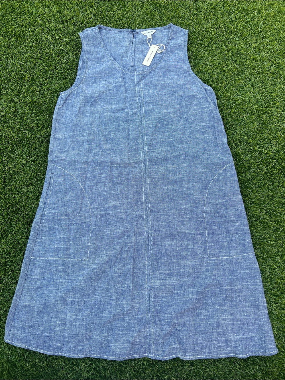NWT Max Studio Blue Chambray Sleeveless A-Line Dress
